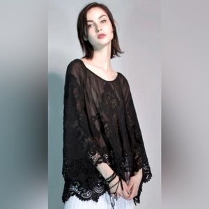 NWOT Yoana Baraschi Black Lace Saint-Amour Embroidered Blouse Tunic Sz Medium